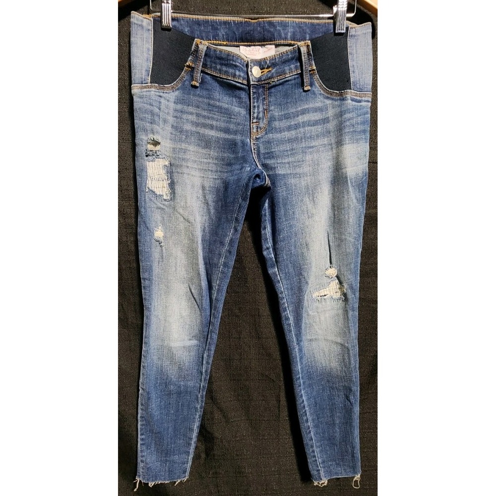 Isabel‎ Maternity Jeans Women Size 4 Blue Stretch Jegging Distressed Raw Hem